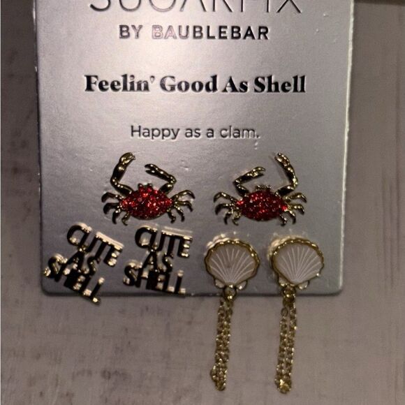 Earrings Sugarfix By BaubleBar Feelin’ Good As A Shell Crab Red Gold 3 Pairs - Picture 3 of 5